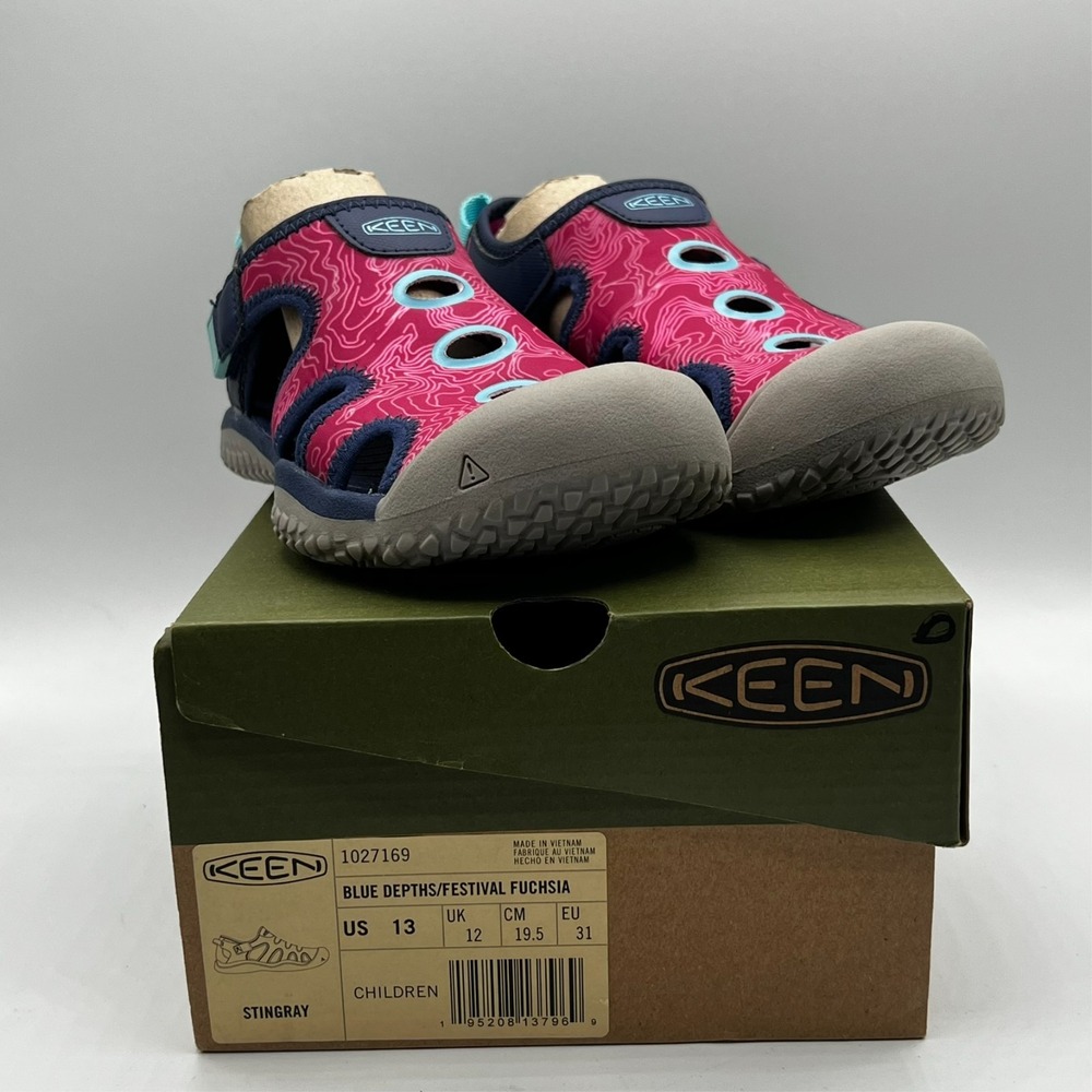 KEEN Kids Stingray Blue Depths Festival Fuchsia Waterproof Sandals Size 13